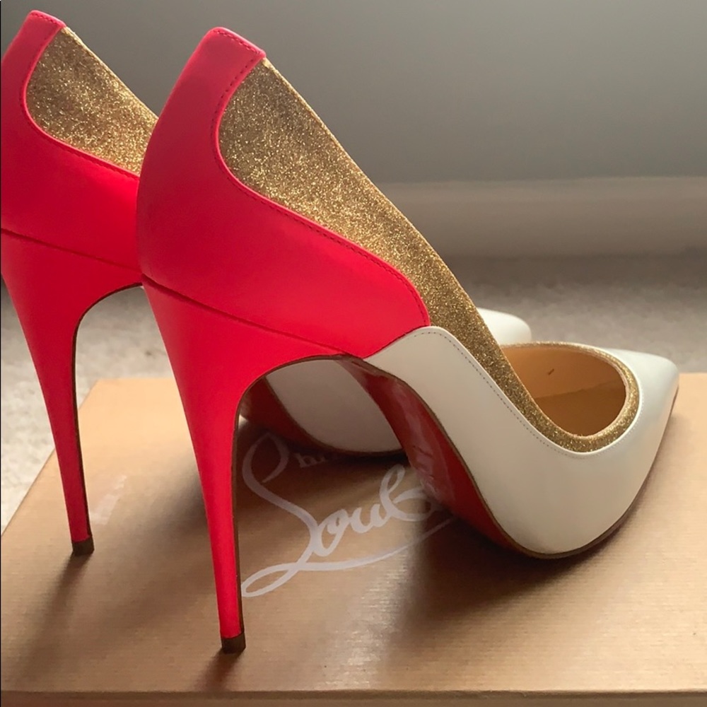 Authentic Christian Louboutin white/gold/hot pink
